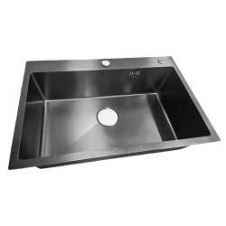 ZLEW KUCHENNY ZLEWOZMYWAK JENOKOMOROWY STALOWY CZARNY ALOR-BL-68X45 DOZOWNIK SYFON UCHWYTY