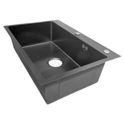 ZLEW KUCHENNY ZLEWOZMYWAK JENOKOMOROWY STALOWY CZARNY ALOR-BL-68X45 DOZOWNIK SYFON UCHWYTY