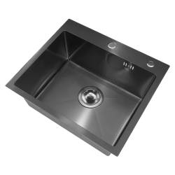 ZLEW KUCHENNY ZLEWOZMYWAK JENOKOMOROWY STALOWY CZARNY ALOR-BL-50X45 DOZOWNIK SYFON UCHWYTY
