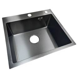 ZLEW KUCHENNY ZLEWOZMYWAK JENOKOMOROWY STALOWY CZARNY ALOR-BL-50X45 DOZOWNIK SYFON UCHWYTY