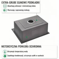 ZLEW KUCHENNY ZLEWOZMYWAK JENOKOMOROWY STALOWY CZARNY ALOR-BL-50X45 DOZOWNIK SYFON UCHWYTY