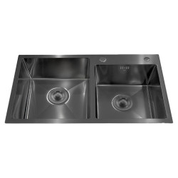 ZLEW KUCHENNY ZLEWOZMYWAK DWUKOMOROWY STALOWY CZARNY VISTA-BL-78X43 DOZOWNIK SYFON UCHWYTY