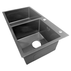 ZLEW KUCHENNY ZLEWOZMYWAK DWUKOMOROWY STALOWY CZARNY VISTA-BL-78X43 DOZOWNIK SYFON UCHWYTY