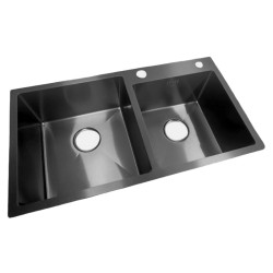 ZLEW KUCHENNY ZLEWOZMYWAK DWUKOMOROWY STALOWY CZARNY VISTA-BL-78X43 DOZOWNIK SYFON UCHWYTY