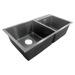 ZLEW KUCHENNY ZLEWOZMYWAK DWUKOMOROWY STALOWY CZARNY VISTA-BL-78X43 DOZOWNIK SYFON UCHWYTY