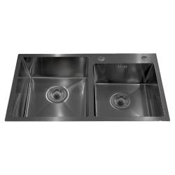 ZLEW KUCHENNY ZLEWOZMYWAK DWUKOMOROWY STALOWY CZARNY VISTA-BL-75X45 DOZOWNIK SYFON UCHWYTY