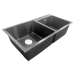 ZLEW KUCHENNY ZLEWOZMYWAK DWUKOMOROWY STALOWY CZARNY VISTA-BL-75X45 DOZOWNIK SYFON UCHWYTY