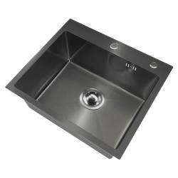 ZLEW KUCHENNY ZLEWOZMYWAK JENOKOMOROWY STALOWY CZARNY ALOR-BL-59X49 DOZOWNIK SYFON UCHWYTY