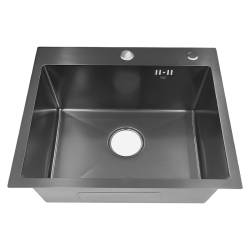 ZLEW KUCHENNY ZLEWOZMYWAK JENOKOMOROWY STALOWY CZARNY ALOR-BL-59X49 DOZOWNIK SYFON UCHWYTY