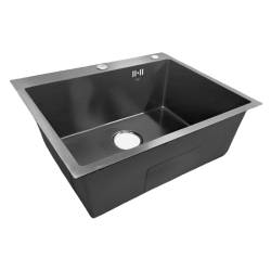 ZLEW KUCHENNY ZLEWOZMYWAK JENOKOMOROWY STALOWY CZARNY ALOR-BL-59X49 DOZOWNIK SYFON UCHWYTY