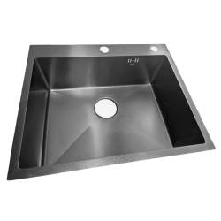 ZLEW KUCHENNY ZLEWOZMYWAK JENOKOMOROWY STALOWY CZARNY ALOR-BL-59X49 DOZOWNIK SYFON UCHWYTY