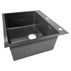 ZLEW KUCHENNY ZLEWOZMYWAK JENOKOMOROWY STALOWY CZARNY ALOR-BL-59X49 DOZOWNIK SYFON UCHWYTY
