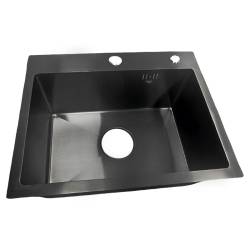 ZLEW KUCHENNY ZLEWOZMYWAK JENOKOMOROWY STALOWY CZARNY ALOR-BL-50X40 DOZOWNIK SYFON UCHWYTY