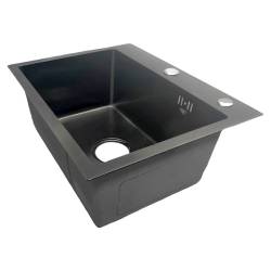 ZLEW KUCHENNY ZLEWOZMYWAK JENOKOMOROWY STALOWY CZARNY ALOR-BL-50X40 DOZOWNIK SYFON UCHWYTY