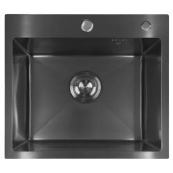 ZLEW KUCHENNY ZLEWOZMYWAK JEDNOKOMOROWY STALOWY CZARNY TONGA-BL-50X45 DOZOWNIK SYFON UCHWYTY