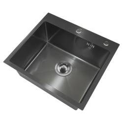 ZLEW KUCHENNY ZLEWOZMYWAK JEDNOKOMOROWY STALOWY CZARNY TONGA-BL-50X45 DOZOWNIK SYFON UCHWYTY