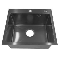 ZLEW KUCHENNY ZLEWOZMYWAK JEDNOKOMOROWY STALOWY CZARNY TONGA-BL-50X45 DOZOWNIK SYFON UCHWYTY