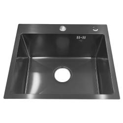 ZLEW KUCHENNY ZLEWOZMYWAK JEDNOKOMOROWY STALOWY CZARNY TONGA-BL-50X45 DOZOWNIK SYFON UCHWYTY