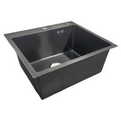 ZLEW KUCHENNY ZLEWOZMYWAK JEDNOKOMOROWY STALOWY CZARNY TONGA-BL-50X45 DOZOWNIK SYFON UCHWYTY