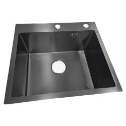 ZLEW KUCHENNY ZLEWOZMYWAK JEDNOKOMOROWY STALOWY CZARNY TONGA-BL-50X45 DOZOWNIK SYFON UCHWYTY