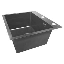 ZLEW KUCHENNY ZLEWOZMYWAK JEDNOKOMOROWY STALOWY CZARNY TONGA-BL-50X45 DOZOWNIK SYFON UCHWYTY