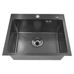 ZLEW KUCHENNY ZLEWOZMYWAK JEDNOKOMOROWY STALOWY CZARNY ALOR-BL-55X45 DOZOWNIK SYFON UCHWYTY