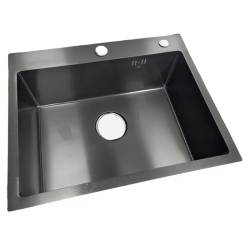 ZLEW KUCHENNY ZLEWOZMYWAK JEDNOKOMOROWY STALOWY CZARNY ALOR-BL-55X45 DOZOWNIK SYFON UCHWYTY