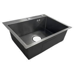 ZLEW KUCHENNY ZLEWOZMYWAK JEDNOKOMOROWY STALOWY CZARNY ALOR-BL-55X45 DOZOWNIK SYFON UCHWYTY