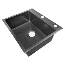 ZLEW KUCHENNY ZLEWOZMYWAK JEDNOKOMOROWY STALOWY CZARNY ALOR-BL-55X45 DOZOWNIK SYFON UCHWYTY