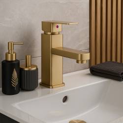 BATERIA UMYWALKOWA ŁAZIENKOWA STOJĄCA NABLATOWA NISKA LANA ZŁOTA SZCZOTKOWANA LANA-GL-BR