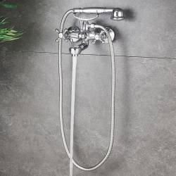 BATERIA WANNOWA PRYSZNICOWA ŚCIENNA RETRO ZESTAW WĄŻ SŁUCHAWKA GLEN CHROM GLEN-CH