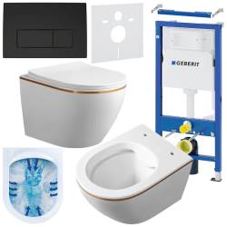 ZESTAW PODTYNKOWY WC STELAŻ GEBERIT DUOFIX MISKA MIZU-WH-GL-RIM-03 PRZYCISK DELTA 50 CZARNY MAT