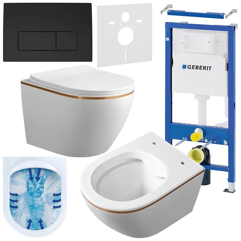 ZESTAW PODTYNKOWY WC STELAŻ GEBERIT DUOFIX MISKA MIZU-WH-GL-RIM-03 PRZYCISK DELTA 50 CZARNY MAT