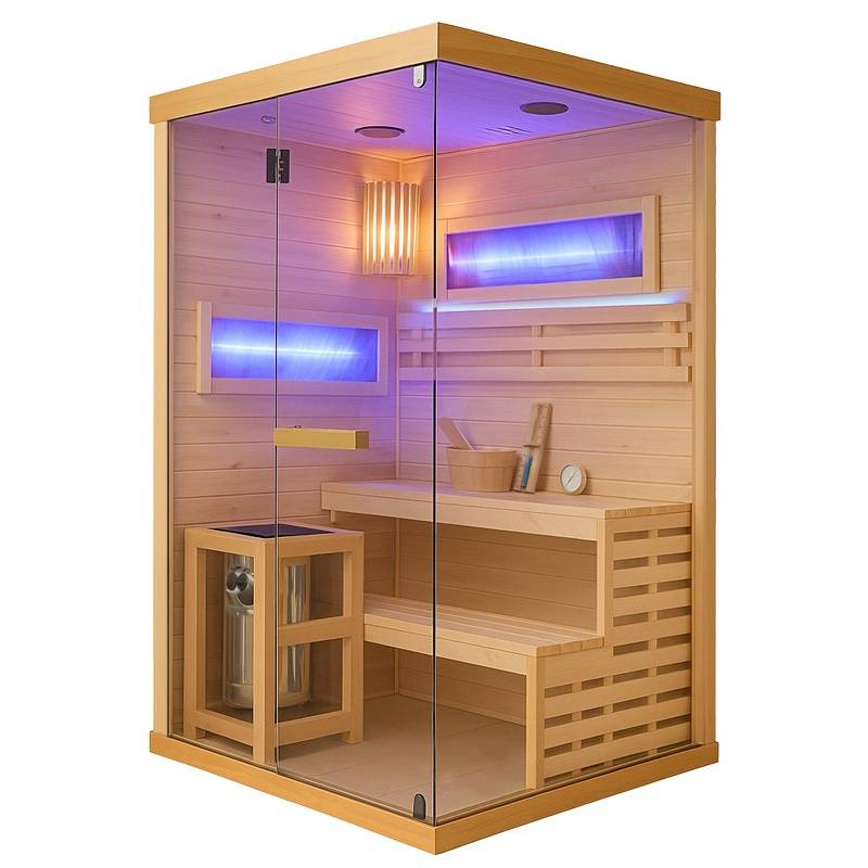 SAUNA FIŃSKA WYSOKOTEMPERATUROWA Z PIECEM LARK1-WD /HARVIA 3,5KW 1-2 OSOBOWA 120x120 CM