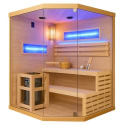 SAUNA FIŃSKA WYSOKOTEMPERATUROWA Z PIECEM LARK4-WD/HARVIA 6KW 4-5 OSOBOWA 150x150 CM