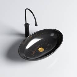 UMYWALKA NABLATOWA CERAMICZNA MARMUROWA OWALNA LUMO-MAR4-530 CZARNA POŁYSK LUMO-MAR4-530