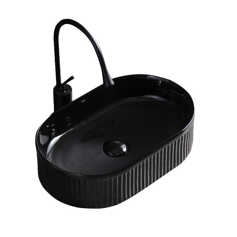UMYWALKA NABLATOWA CERAMICZNA OWALNA RYFLOWANA ELIX-BL-490 CZARNY POŁYSK ELIX-BL-490