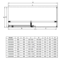 KABINA PRYSZNICOWA PROSTOKĄTNA ASTRA-CH-A-110+B90+E CHROM 110X90 CM 8 MM