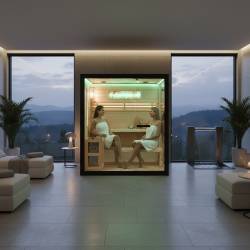 SAUNA FIŃSKA WYSOKOTEMPERATUROWA Z PIECEM FORSA2-BL/HARVIA 4,5KW 3-4 OSOBOWA 150x140 CM