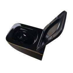 MISKA WC WISZĄCA TORNADO YUZU-BL-GL-TR-03 CZARNA DESKA WOLNOOPADAJĄCA  YUZU-BL-GL-TR-03