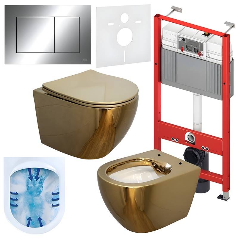 ZESTAW PODTYNKOWY WC STELAŻ TECE MISKA MIZU-GL-WH-RIM-03 PRZYCISK TC-9240401 CHROM