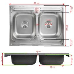 ZLEWOZMYWAK DWUKOMOROWY STALOWY 80X60 CM INOX ZLEW KUCHENNY EGON 2 GATUNEK