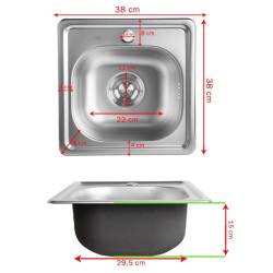 ZLEWOZMYWAK JEDNOKOMOROWY STALOWY INOX ZES-PLATON-38X38 ZLEW KUCHENNY SYFON UCHWYTY 2 GATUNEK