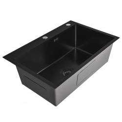 ZLEWOZMYWAK JEDNOKOMOROWY STALOWY CZARNY ZES-HUGO-68X45 ZLEW KUCHENNY DOZOWNIK SYFON UCHWYTY