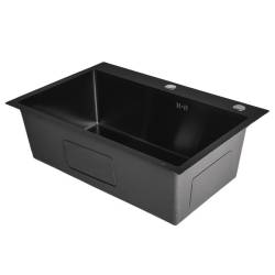 ZLEWOZMYWAK JEDNOKOMOROWY STALOWY CZARNY ZES-HUGO-68X45 ZLEW KUCHENNY DOZOWNIK SYFON UCHWYTY