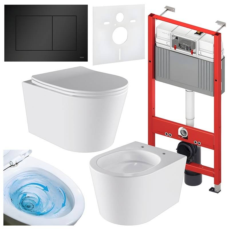 ZESTAW PODTYNKOWY WC STELAŻ TECE MISKA ELITE-WH-03 PRZYCISK TC-9240407 CZARNY MAT