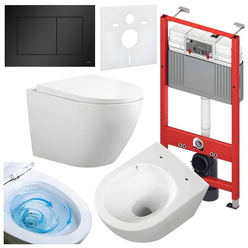 ZESTAW PODTYNKOWY WC STELAŻ TECE MISKA FLOW-WH-TR-02 PRZYCISK TC-9240407 CZARNY MAT