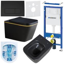 ZESTAW PODTYNKOWY WC STELAŻ GEBERIT DUOFIX MISKA RAIN-MTB-RIM-03 PRZYCISK DELTA 50 CZARNY MAT