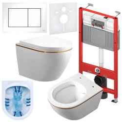 ZESTAW PODTYNKOWY WC STELAŻ TECE MISKA MIZU-WH-GL-RIM-02 PRZYCISK TC-9240417 BIAŁY MAT