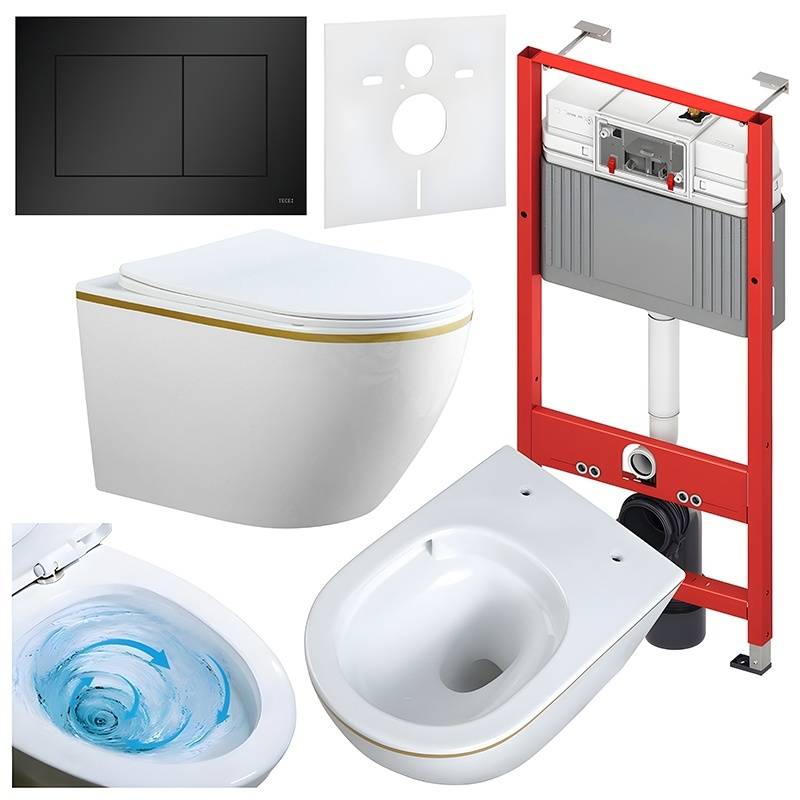 ZESTAW PODTYNKOWY WC STELAŻ TECE MISKA MIZU-WH-GL-TR-03 PRZYCISK TC-9240407 CZARNY MAT